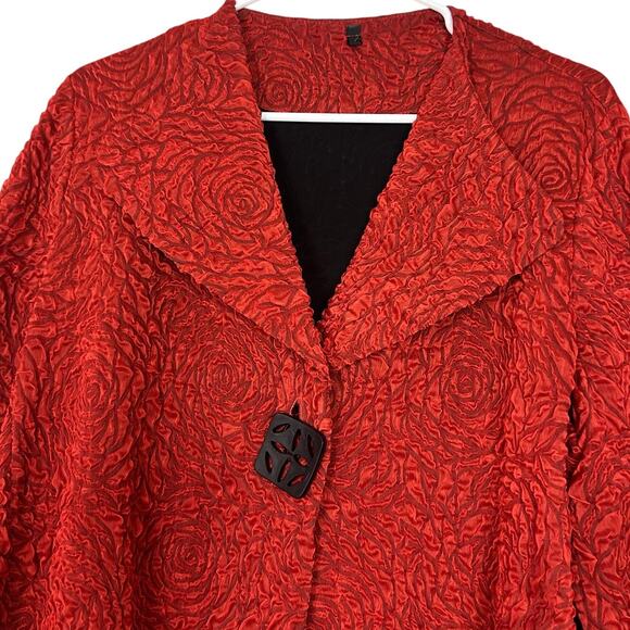 IC By Connie K Red Textured One Button Blazer Lagenlook Jacket Size Large L - Picture 3 of 5